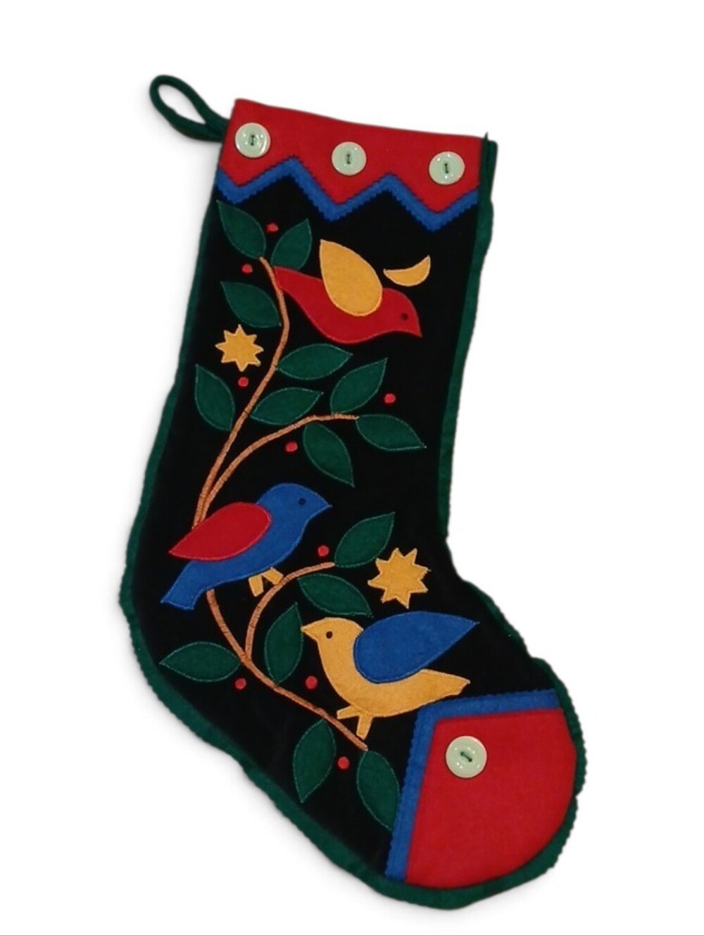 Christmas Stocking Felt Backing | Black Velvet-like Front | Felt Birds